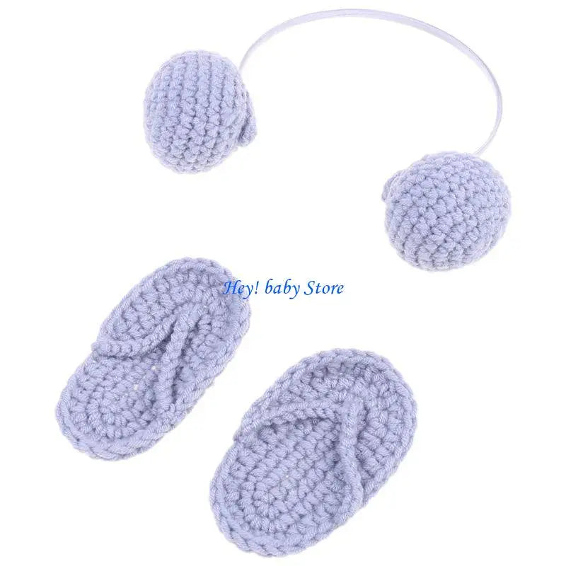 Newborn Photography Knitted Headset & Slippers Set 0–6M