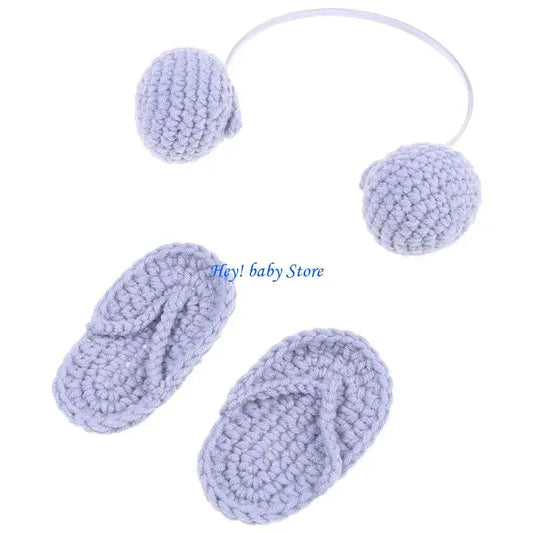 Newborn Photography Knitted Headset & Slippers Set 0–6M Newborn Photo Prop Set Peaceful Pleasures Health and Wellness