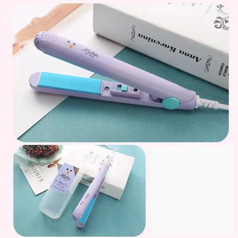 Hair Straightener Flat Iron 2 in 1 Mini Bangs Hair Straightener Beauty Flat Iron Heating Curler Ceramic Tourmaline Plate Peaceful Pleasures Health and Wellness SKY BLUE UK