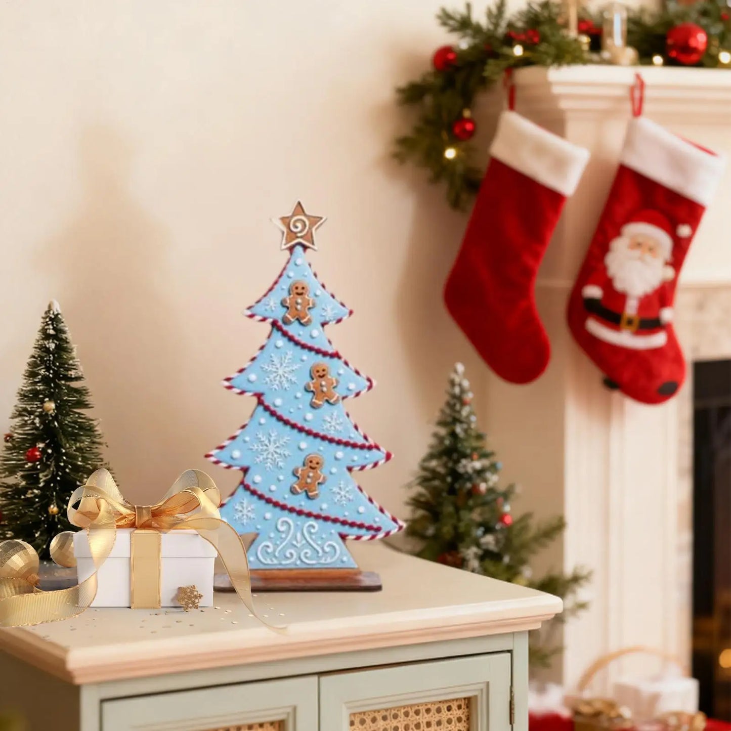 Gingerbread Wooden Christmas Tree Figurine | Festive Table Decor