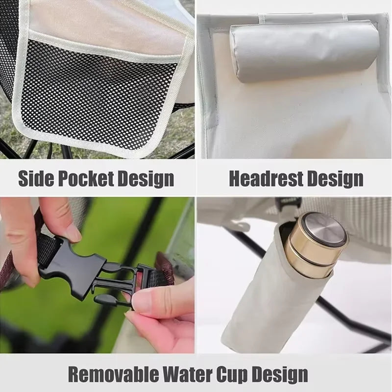 New Portable Camping Chairs Camping Stool Moon Chairs Fishing Chairs Beach Chairs With Headrest Storage Bags For Outdoor Camping Peaceful Pleasures Health and Wellness