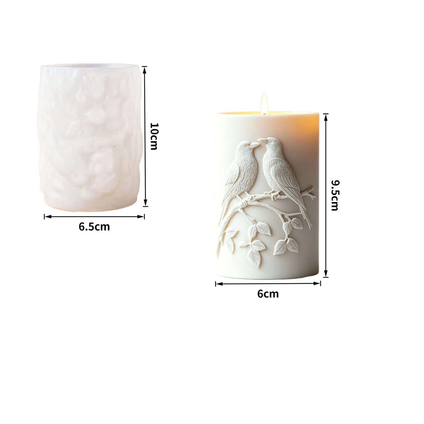 3D Birds on Branch Silicone Candle Mold – Cylindrical, Easy Demold