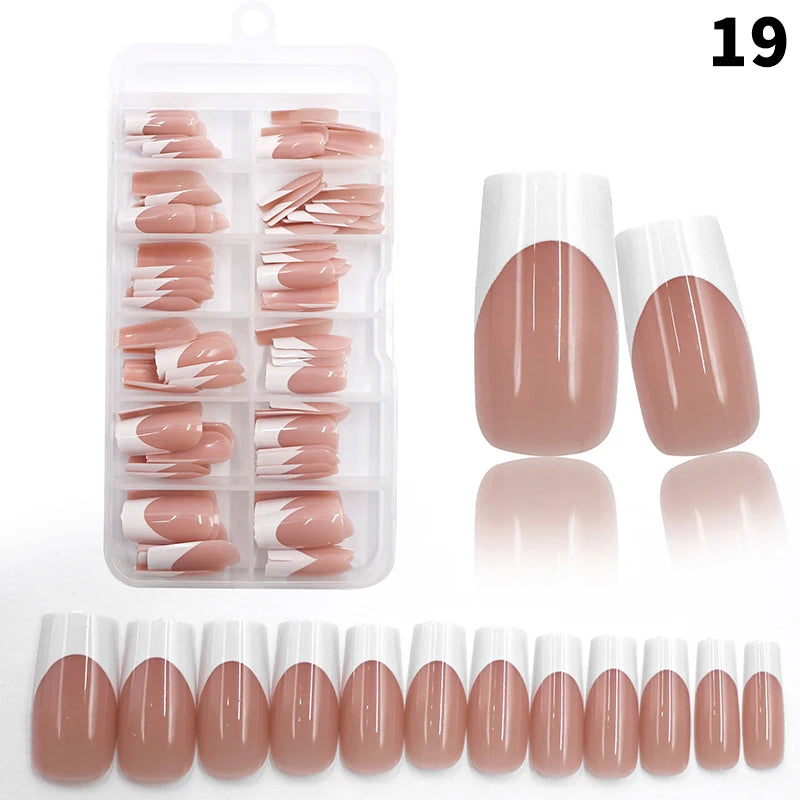 120pcs/box Nude Pink Matte French Press On Nails 12sizes Extra Long Square Full Cover Soft Gel False Nail Tips Nail Extension Peaceful Pleasures Health and Wellness ZSBFSZF