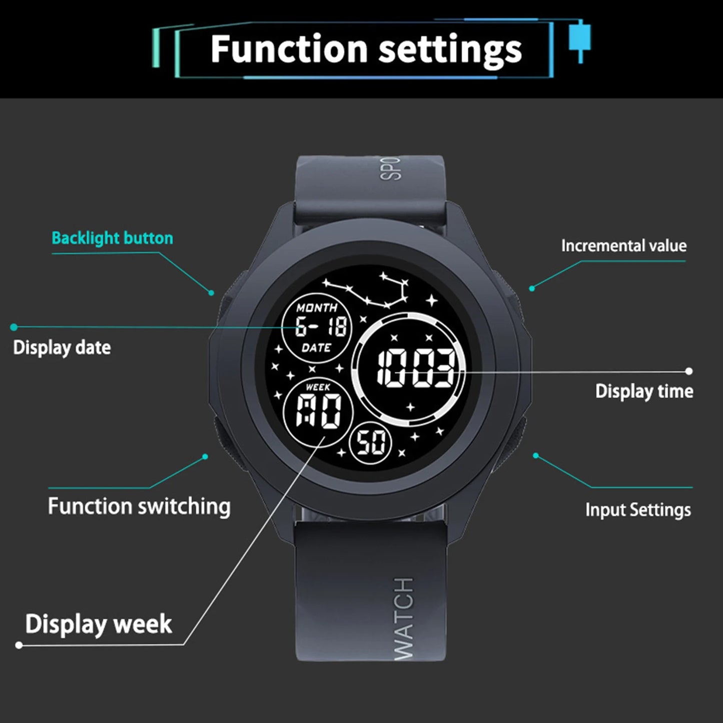 Men's Digital Sport Watch – Shockproof & 50m Waterproof