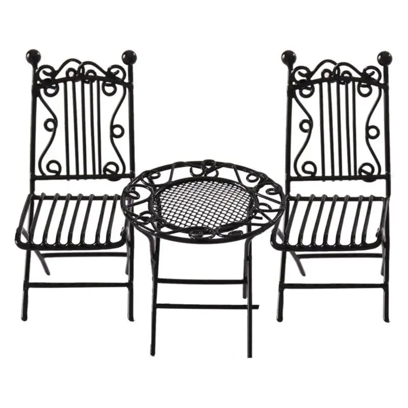 1/12 Miniature Iron Table & 2 Chairs Set | Dollhouse Garden Decor