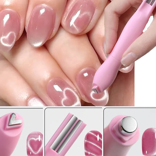 3IN1 Love-heart&snake Pattern Cat Eye Nail Magnet Pen French Water Peaceful Pleasures Health and Wellness Green