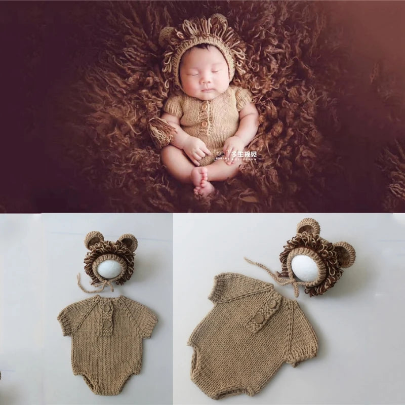 Newborn Baby Lion Costume Photo Props – Hat & Jumpsuit Set