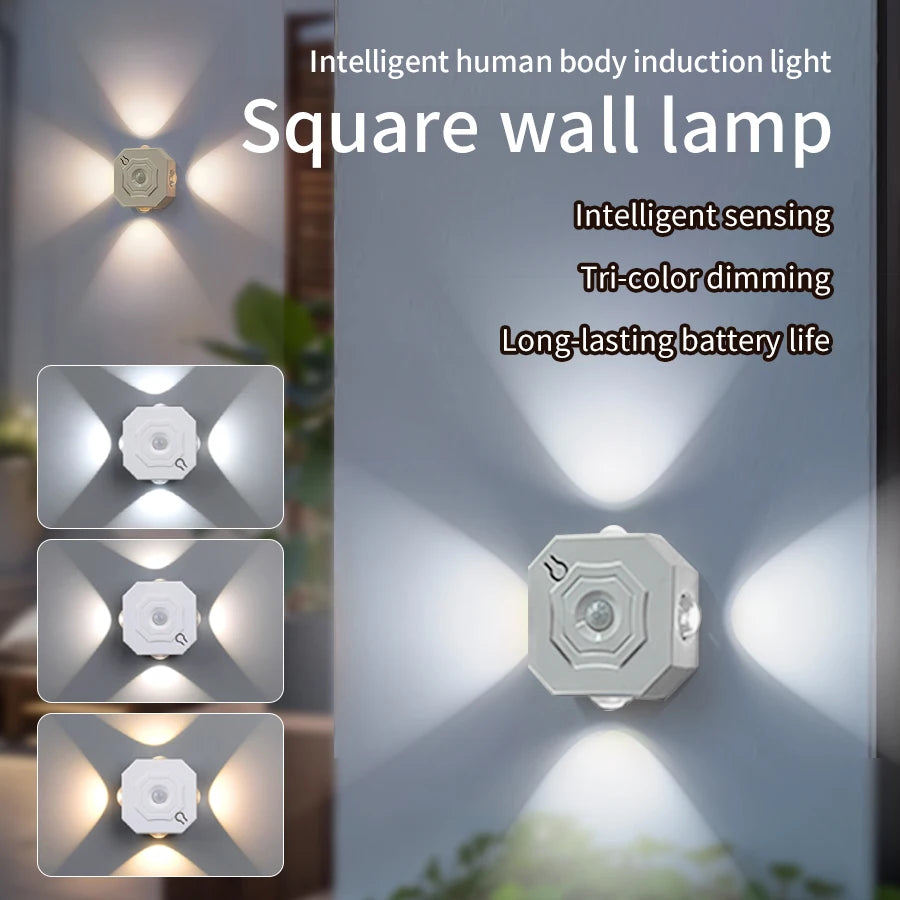 RGB 4-Headed Night Light Motion Sensor Magnetic Rechargeable Wall Lamp for Bedroom Cabinet Closet Hallway Stairs Room Decoration Peaceful Pleasures Health and Wellness