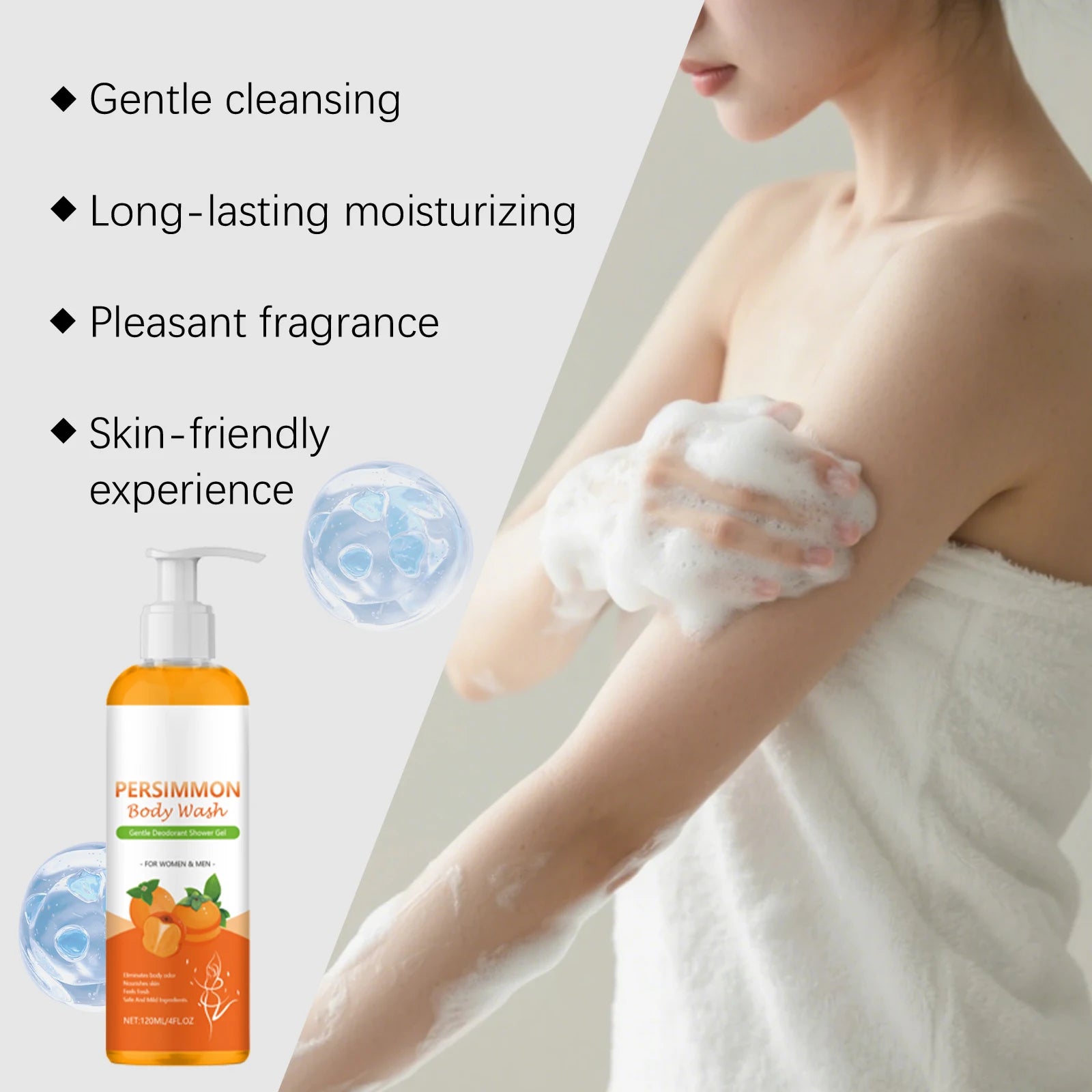 Persimmon Nourish Body Wash Deep Cleaning Remove Skin Dirt Exfoliate Repair Skin Barrier Gentle Hydrating Deodorant Shower Gel Peaceful Pleasures Health and Wellness