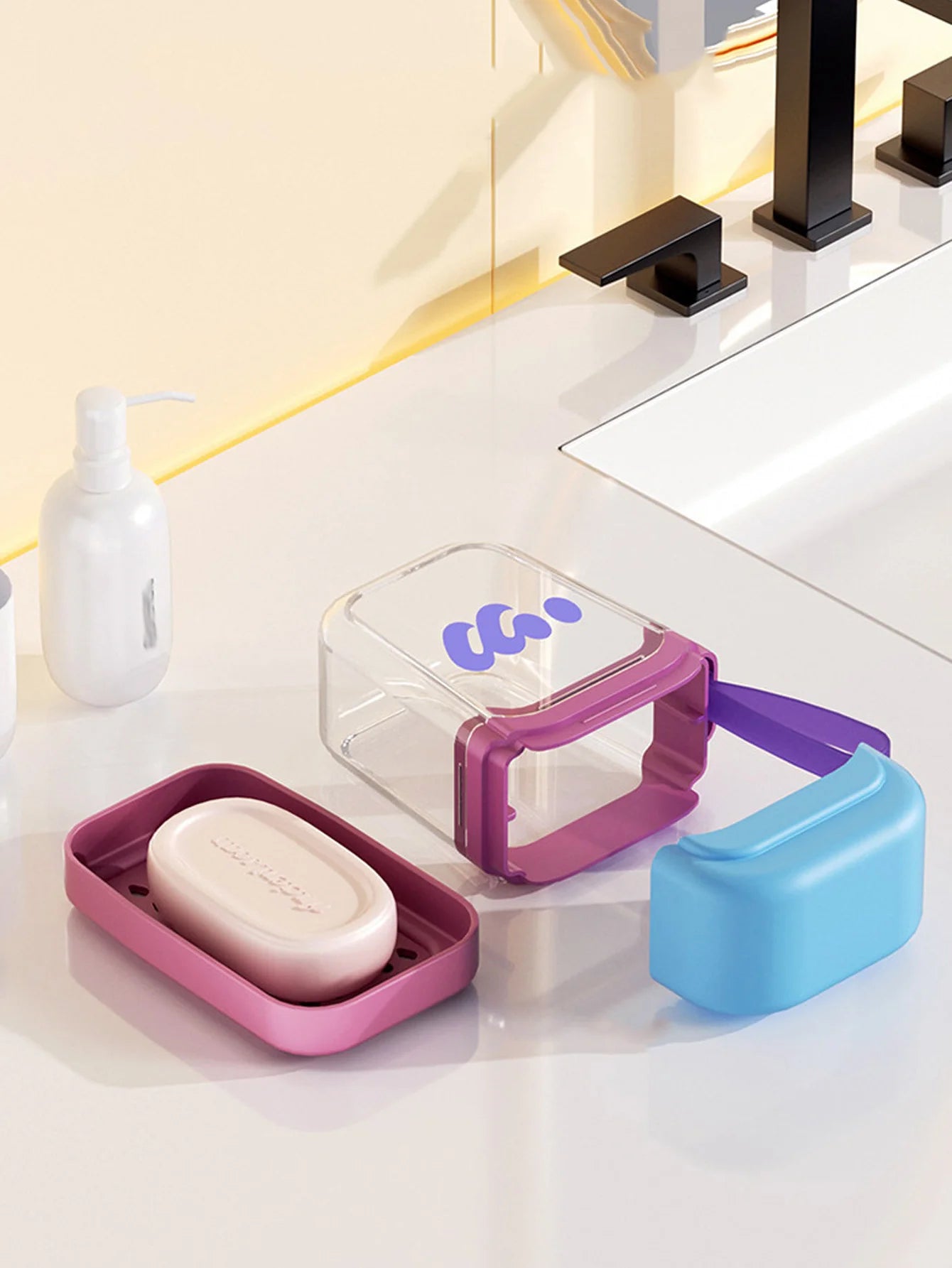 1PCS﻿ Portable Soap Box Leakproof Household Bathroom Drain Tray Bathroom Transparent Soap Box for Outdoor Camping Traveling Peaceful Pleasures Health and Wellness