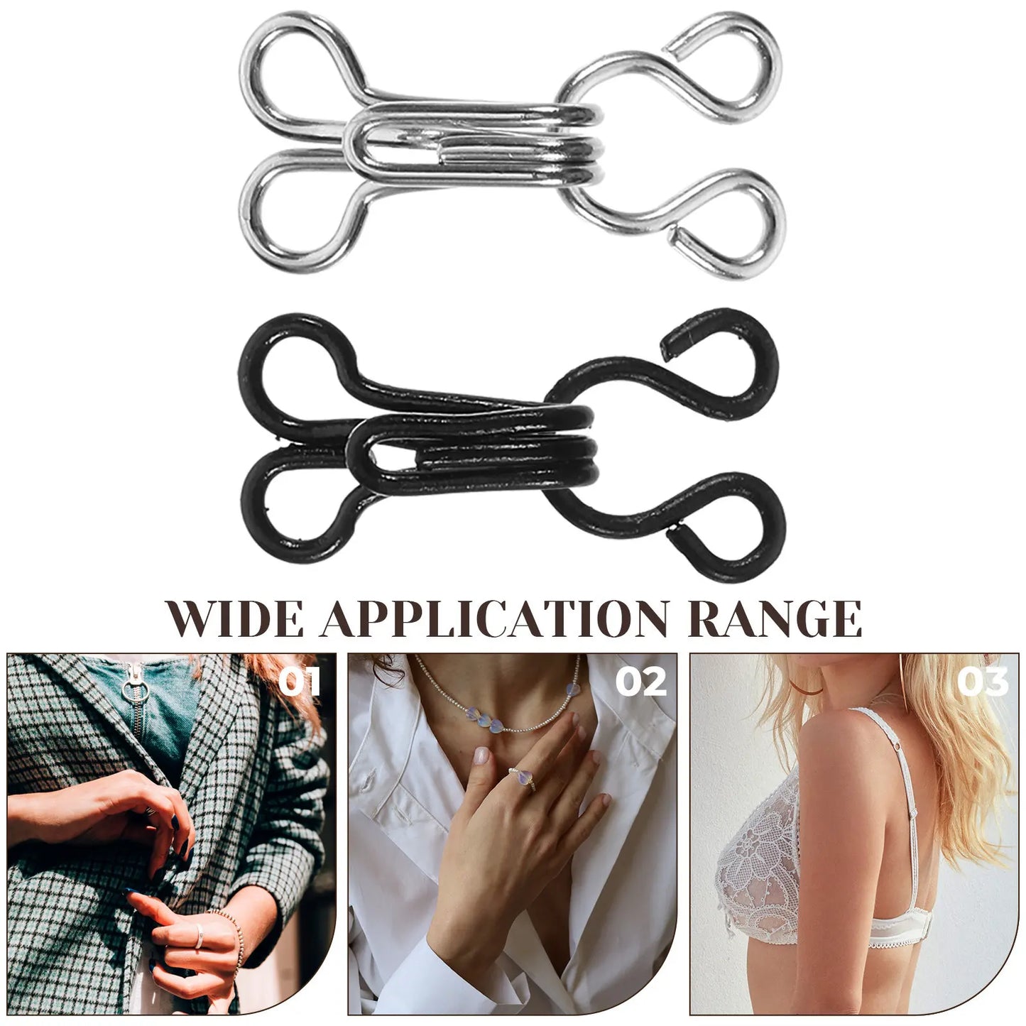 50Pcs Premium Metal Hooks Eyes for Bra Fastening Clothing Repair Sewing DIY Craft Jewelry Clasp Book Binding Silver Black Peaceful Pleasures Health and Wellness