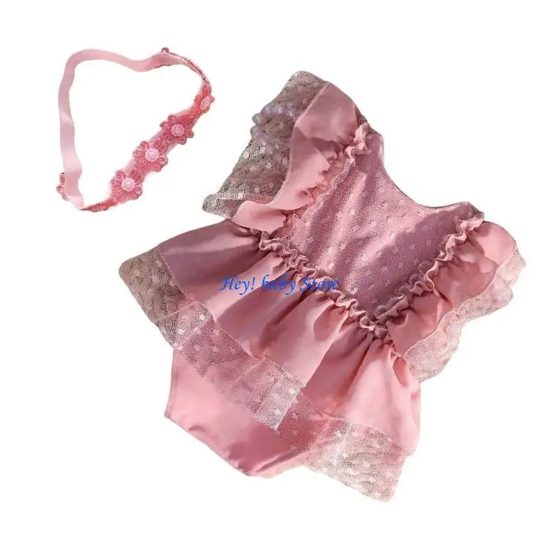 Baby Girl Photography Props – Lace Romper & Flower Headband Set