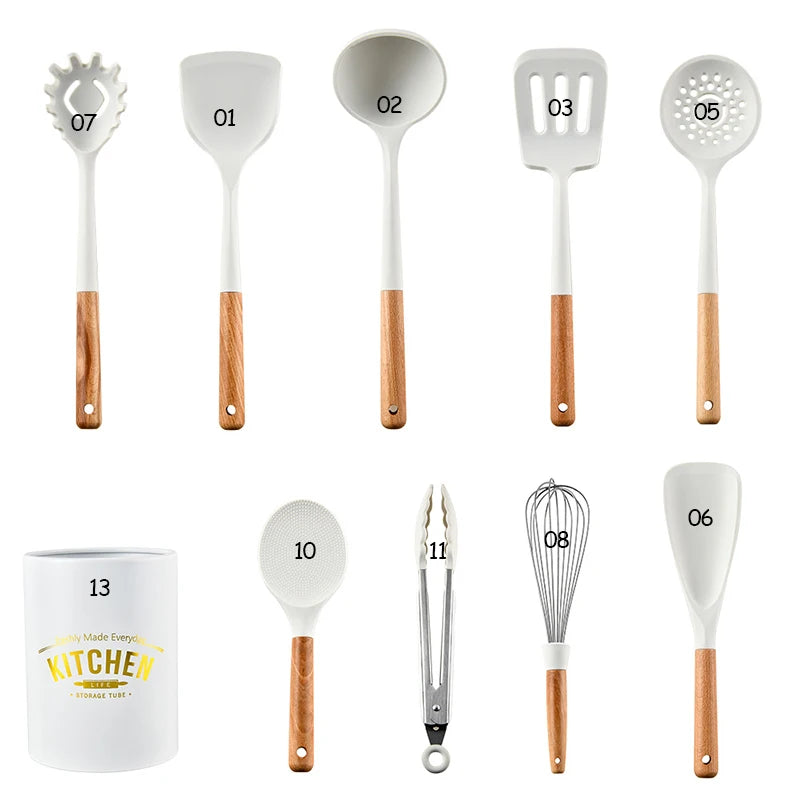 Silicone Non-Stick Cooking Utensil Set – Stainless Steel Handle Spatula, Egg Beater & Shovel Kitchen Tool Set