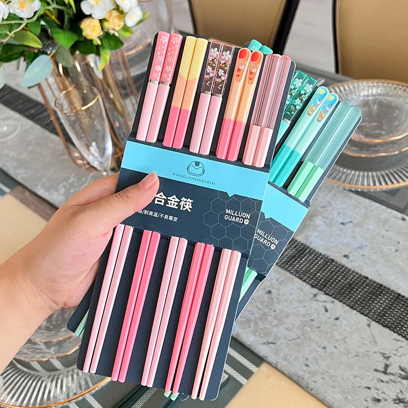New Antibacterial Alloy Chopsticks Household Morandi Color Non Slip Mildew Proof High Appearance Chopsticks Household Chopsticks Peaceful Pleasures Health and Wellness