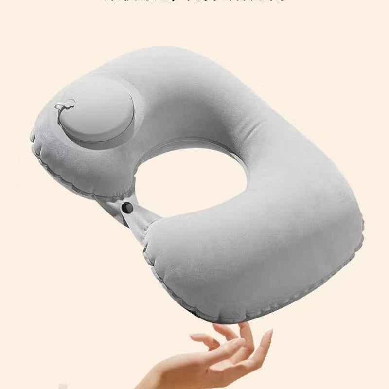 U-Shaped Inflatable Travel Neck Pillow – Press-Type Portable Inflatable Travel Pillow Peaceful Pleasures Health and Wellness GRAY
