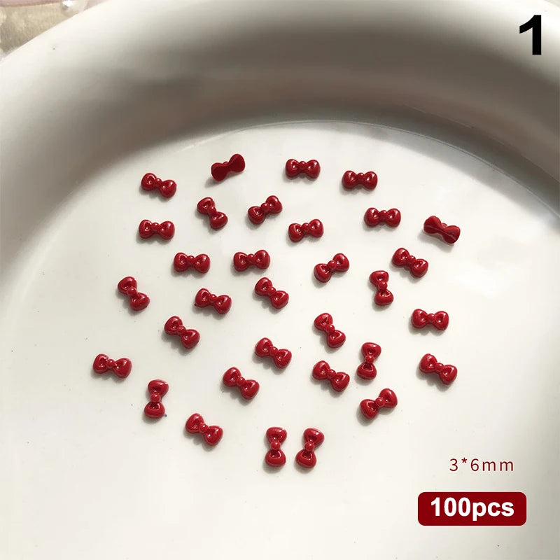 100PCS 3D Nail Art Red Bow Charms Supplies Kawaii Accessories Resin For Nails Decorastion Product Manicure Decor Materials Tool Peaceful Pleasures Health and Wellness 1