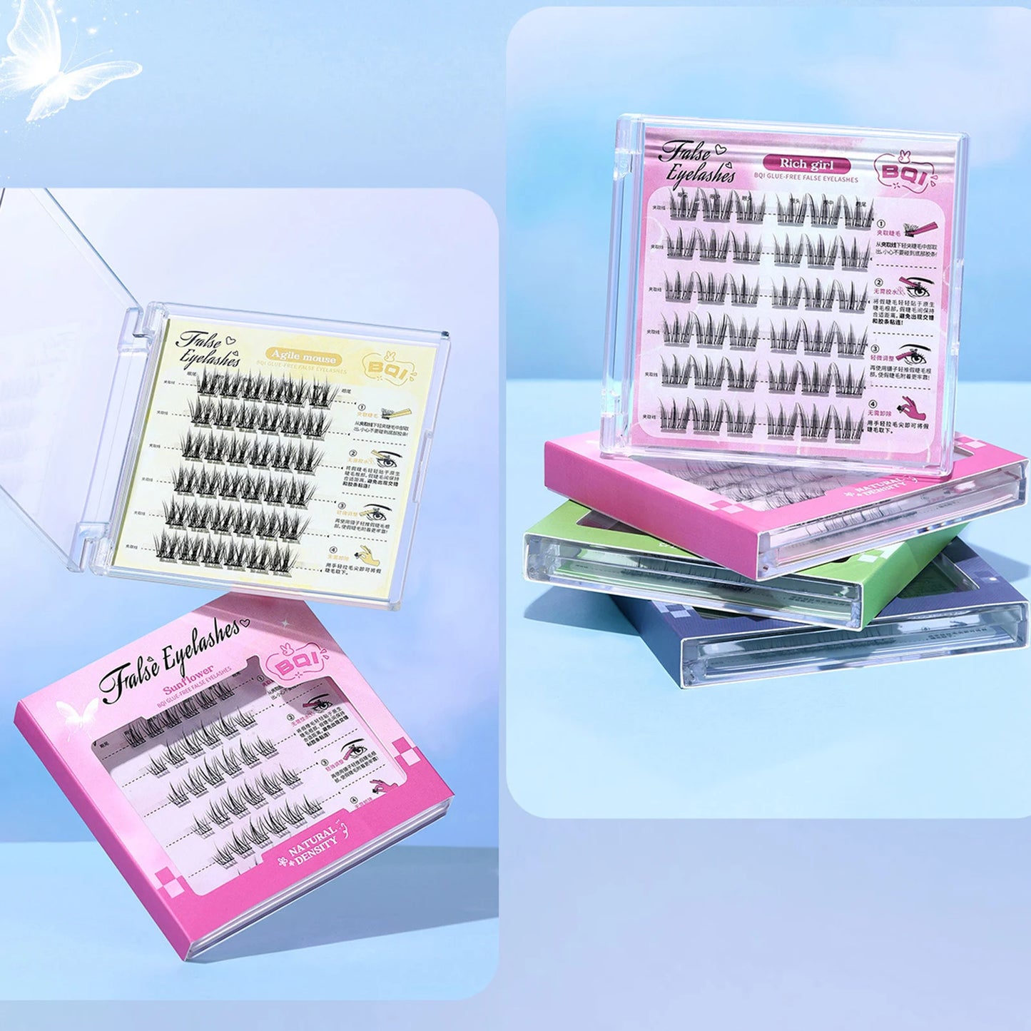 Glue-Free Wispy Cluster Lashes | Cat Eye Extensions 6 Rows