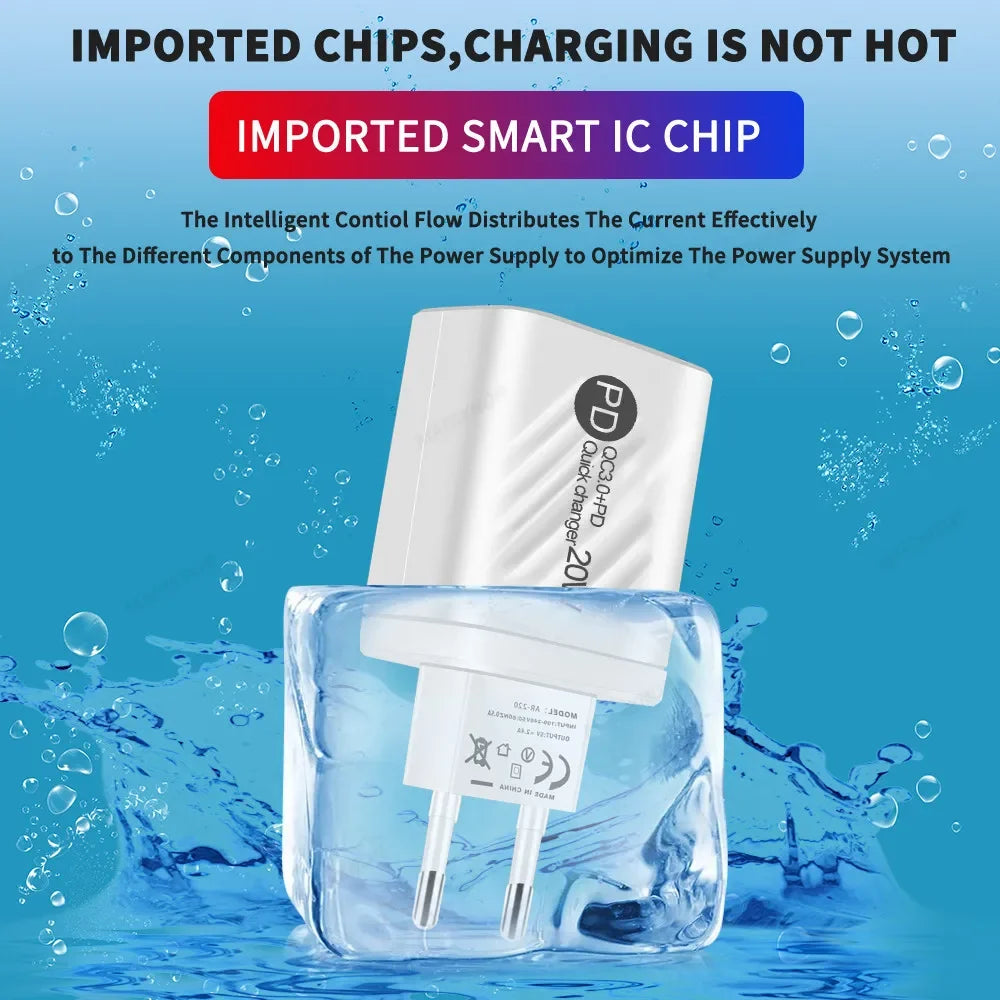 PD 20W USB-C Fast Charger QC 3.0 | iPhone Samsung Xiaomi