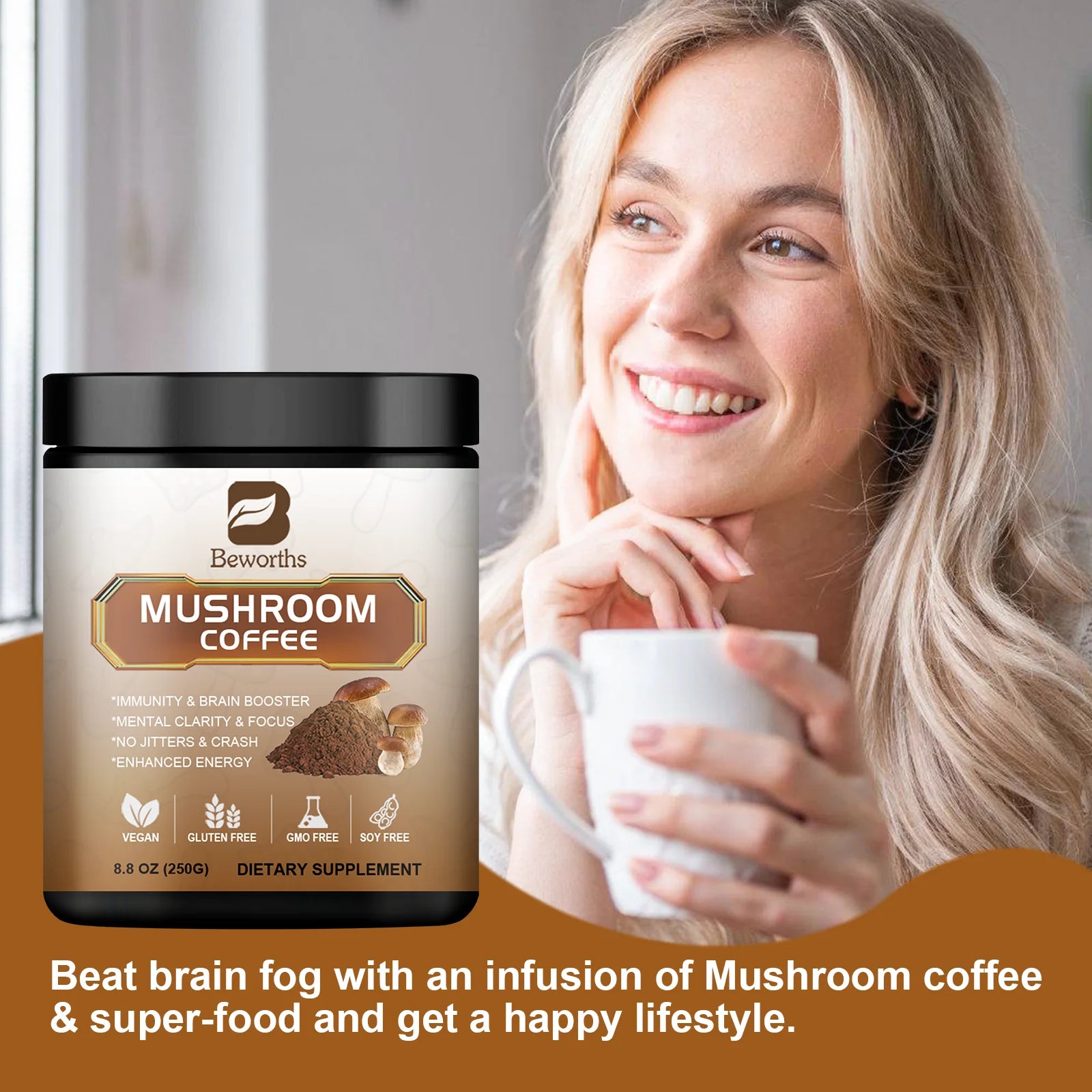 Mushroom Coffee with Lion’s Mane, Cordyceps, Reishi & Chaga – Energy, Focus & Immunity | 250g Peaceful Pleasures Health and Wellness