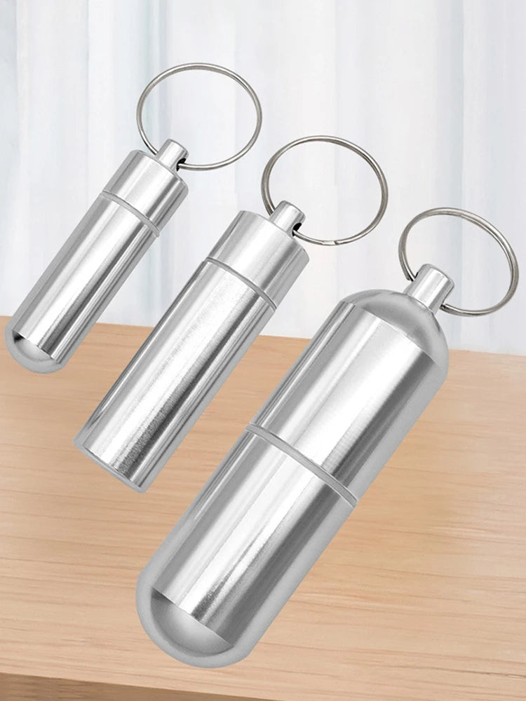 Keychain Pill Box Case Bottle Portable Waterproof Elderly First Aid Pill Case Aluminum Alloy for Outdoor Travel Camping Peaceful Pleasures Health and Wellness