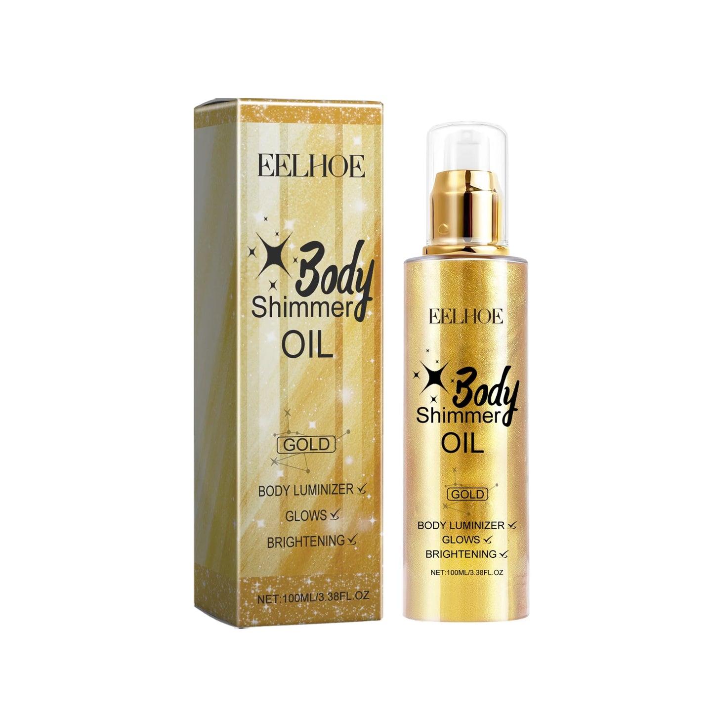 EELHOE Body Brightening Shimmer Oil | Glow Essence 100ml Body Shimmer Oil Peaceful Pleasures Health and Wellness Golden