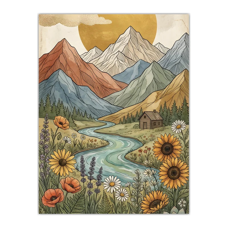 Boho Landscape Canvas Wall Art – Western Mountain Print Décor Canvas Wall Art Peaceful Pleasures Health and Wellness