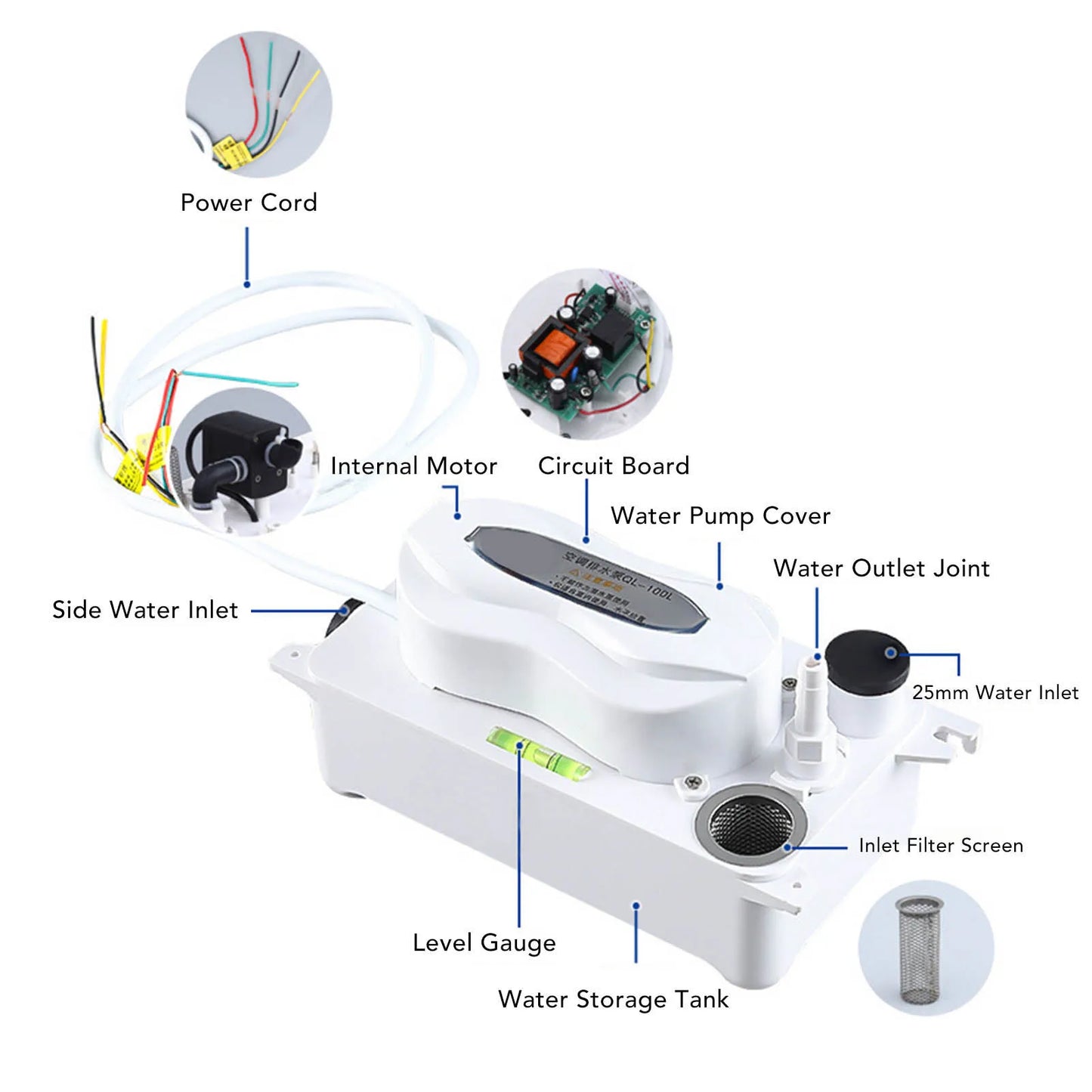 Air Conditioning Drain Pump HVAC Condensate Removal with 600ml Storage AC110‑240V 100L/H HVAC Condensate Pump Peaceful Pleasures Health and Wellness