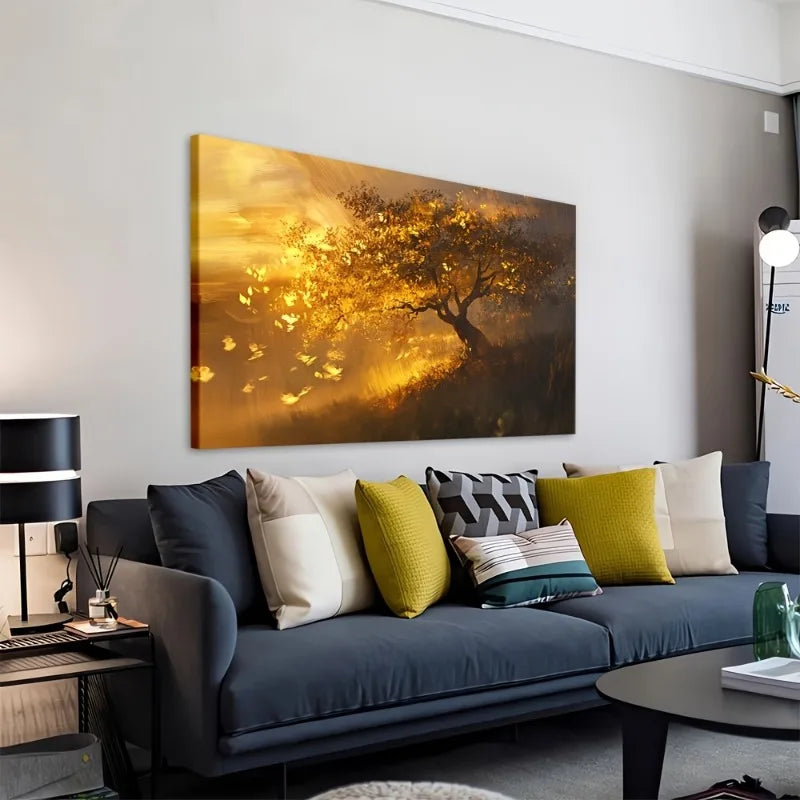 Golden Tree Canvas Wall Art – Butterfly Landscape Print, Unframed Canvas Wall Art Peaceful Pleasures Health and Wellness