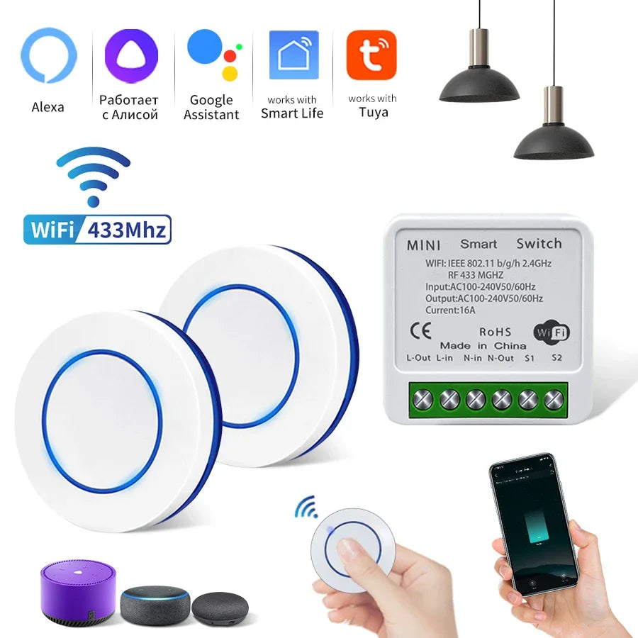 16A Tuya WiFi Smart Switch Alexa Google Assistant Voice Control Intelligent Switch Receiver RF433Mhz Wireless Push Button Remote Peaceful Pleasures Health and Wellness