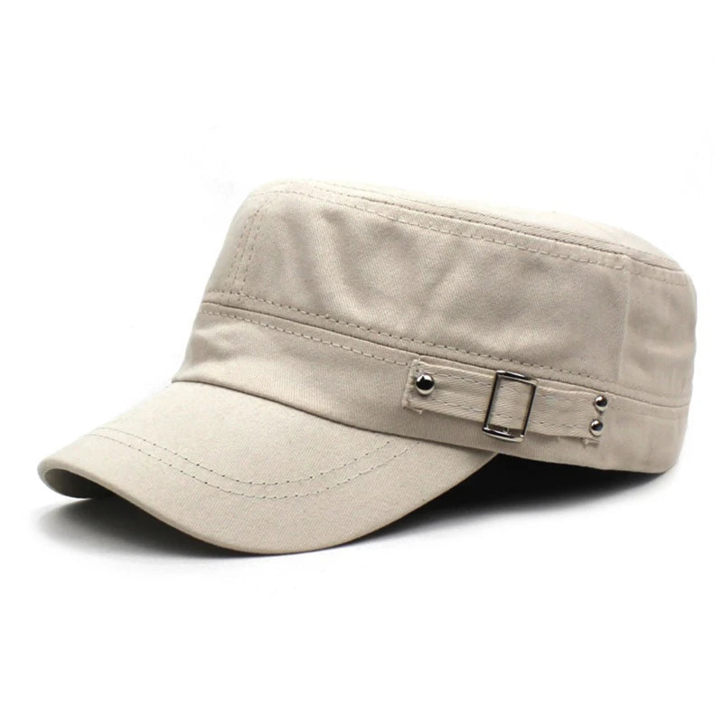 Hat Men Version Tide Solid Color Flat Baseball Caps Cotton Blend Cap Men Side Button Duck Tongue Hat Sunscreen Sports Hat Peaceful Pleasures Health and Wellness Beige One Size