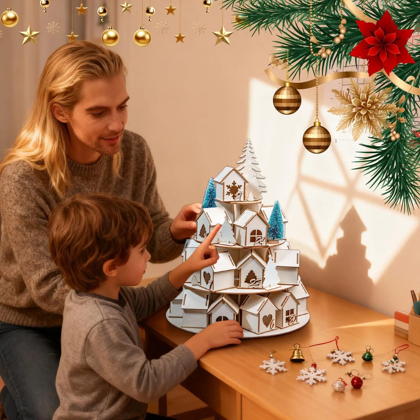Advent Countdown Christmas House - 24 Empty Slots to Fill for Festive Fun Holiday Party Decor for Kids, Family, Women, Men Peaceful Pleasures Health and Wellness