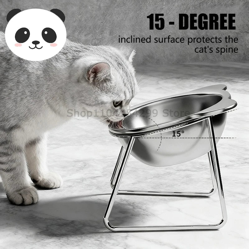 304 Stainless Steel Raised Cat Bowl | 15° Tilted Elevated Design