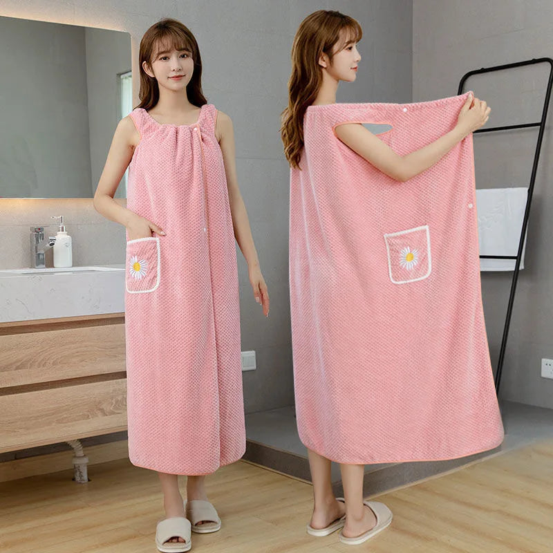 Women's Wearable Bath Towel Wrap | Quick-Dry Cotton Bathrobe