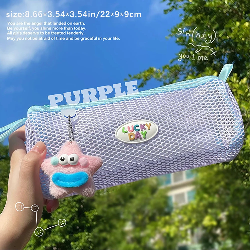 Colorful Visual Mesh Pencil Case Large Opening Capacity Student Exam
