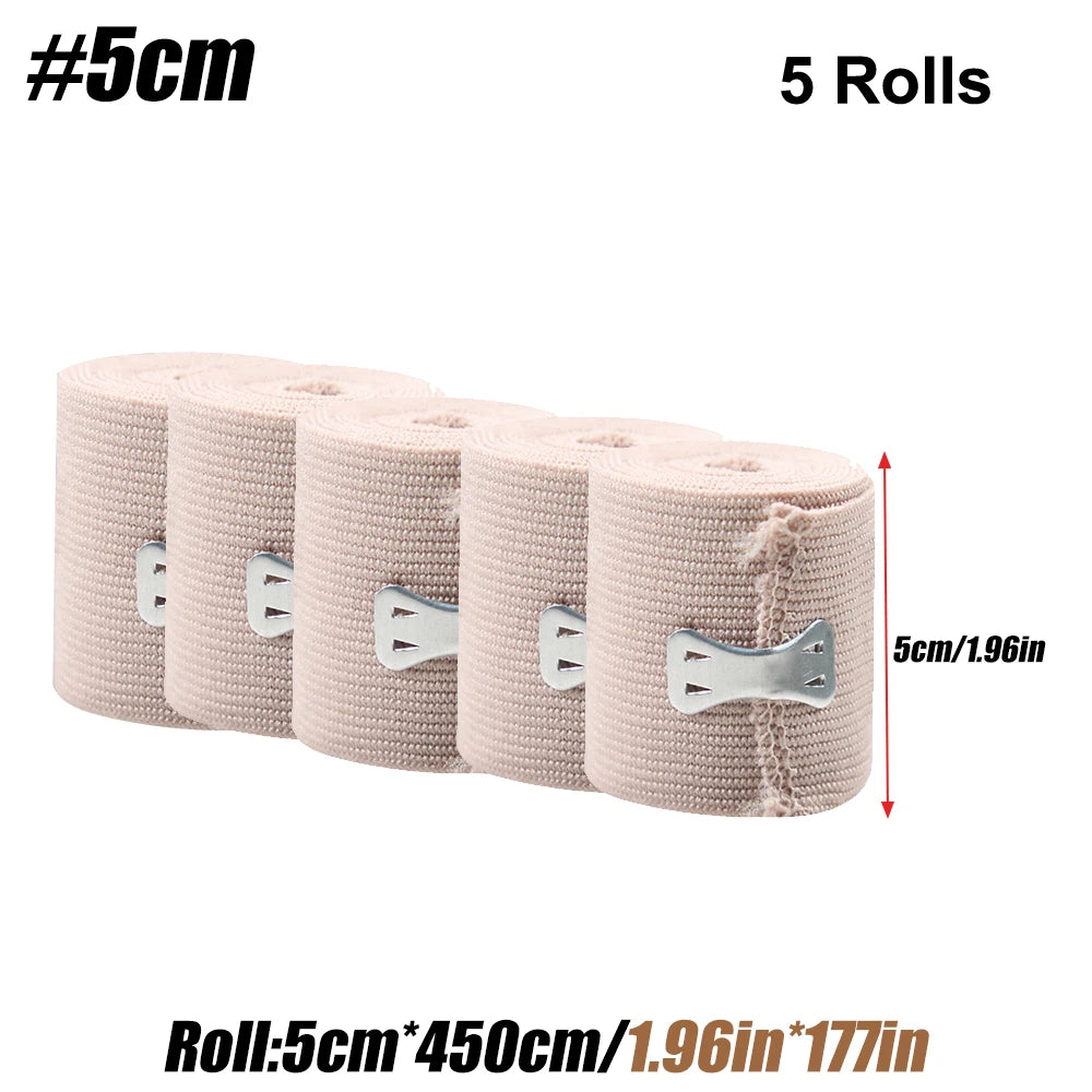 5-Pack Elastic Compression Bandage Wrap with Hooks | Sport & First Aid Compression Bandage Wrap Peaceful Pleasures Health and Wellness 5 X 450 cm (5Rolls)