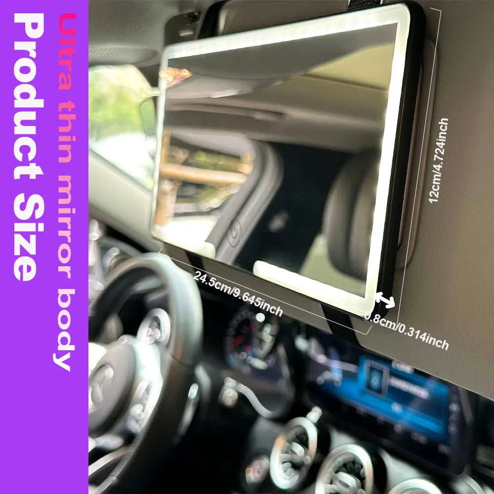 Car Sun Visor LED Vanity Mirror – HD Touch Dimming Rechargeable