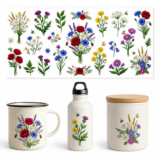 Wildflower Floral Sticker Sheet – Daisy Poppy Lavender Decals Floral Sticker Sheet Peaceful Pleasures Health and Wellness