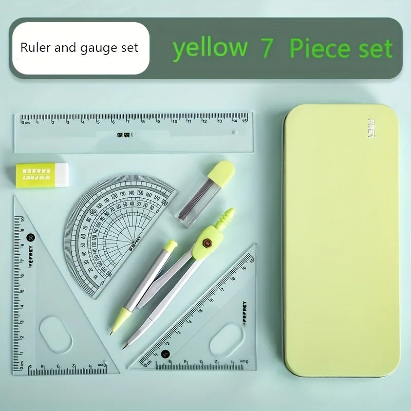 7-Piece Student Geometry Set – Compass, Ruler & Protractor