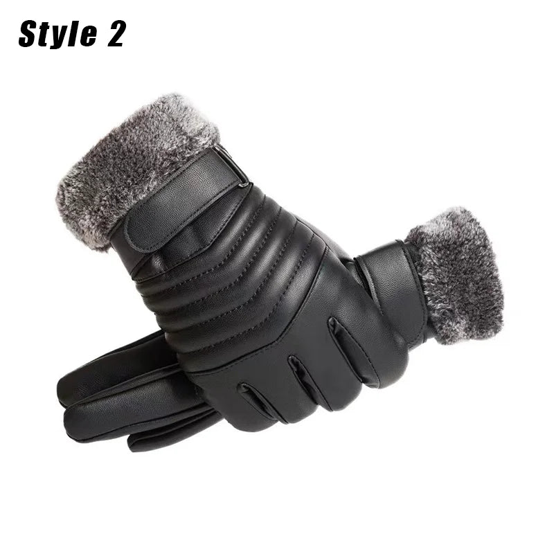 One Pair Winter Gloves - Thick,Waterproof Warm & Waterproof Faux Leather with Soft Velvet Lining for Outdoor Motorcycle Riding Peaceful Pleasures Health and Wellness 02