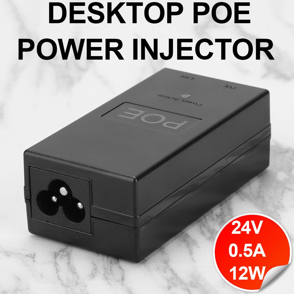Desktop POE Injector 10/100/1000Mbps/1G/2G Power Supply Input 100V-240V Output 24V 0.5A for Home Accessories Peaceful Pleasures Health and Wellness