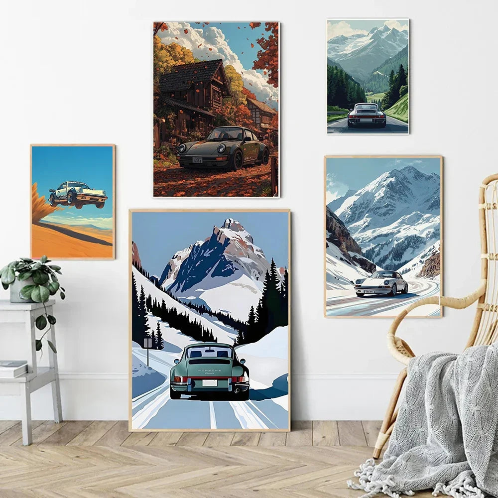 Painting Wall Art Painting Home Living Room Decor Classic 911 Alpine Drive Poster Vintage Alpine Tour Cartoon Print Canvas Peaceful Pleasures Health and Wellness