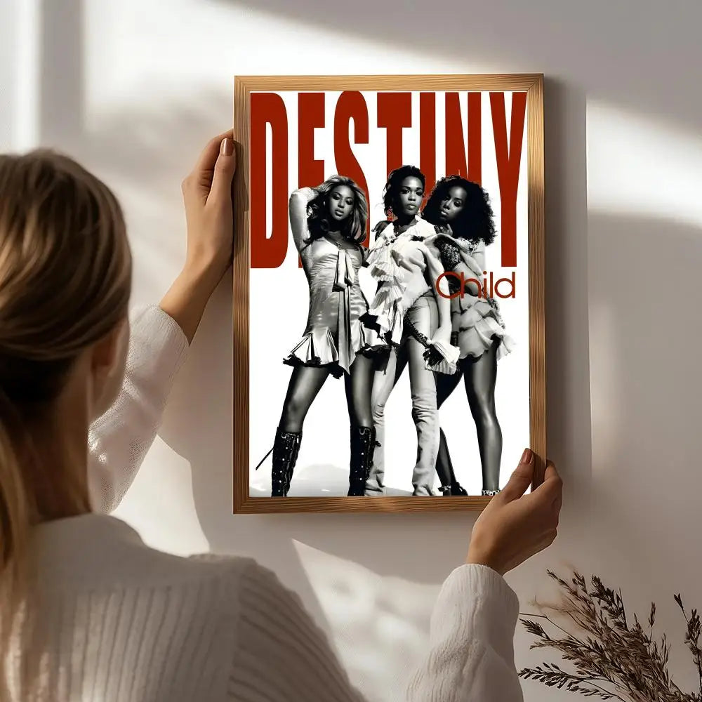 Band D-Destiny's Child Poster HD Self Adhesive Waterproof Wall Art Ideal for Home Office Dorm Bedroom Great Gift Peaceful Pleasures Health and Wellness White1 50X70cmNoframe