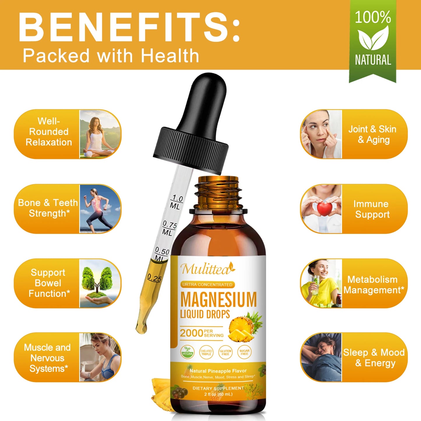 Magnesium Glycinate Drops – Pineapple Flavor | Sleep, Calm & Muscle Relaxation Peaceful Pleasures Health and Wellness