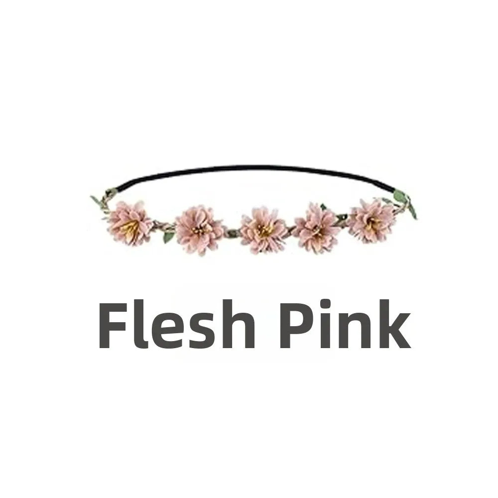Pink Rose Floral Crown – Boho Adjustable Ribbon Headpiece