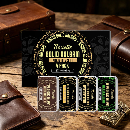4-Piece Men's Solid Perfume Balm Set | Alcohol-Free Woody Scent Solid Perfume Set Peaceful Pleasures Health and Wellness