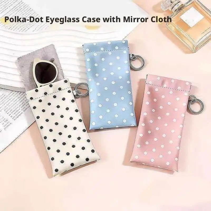 Polka Dot Glasses Case Soft Leather Sunglasses Pouches Keychain Hanging Bag Hanging Bag Eyewear Cases Bags With Cleaning Cloth Peaceful Pleasures Health and Wellness