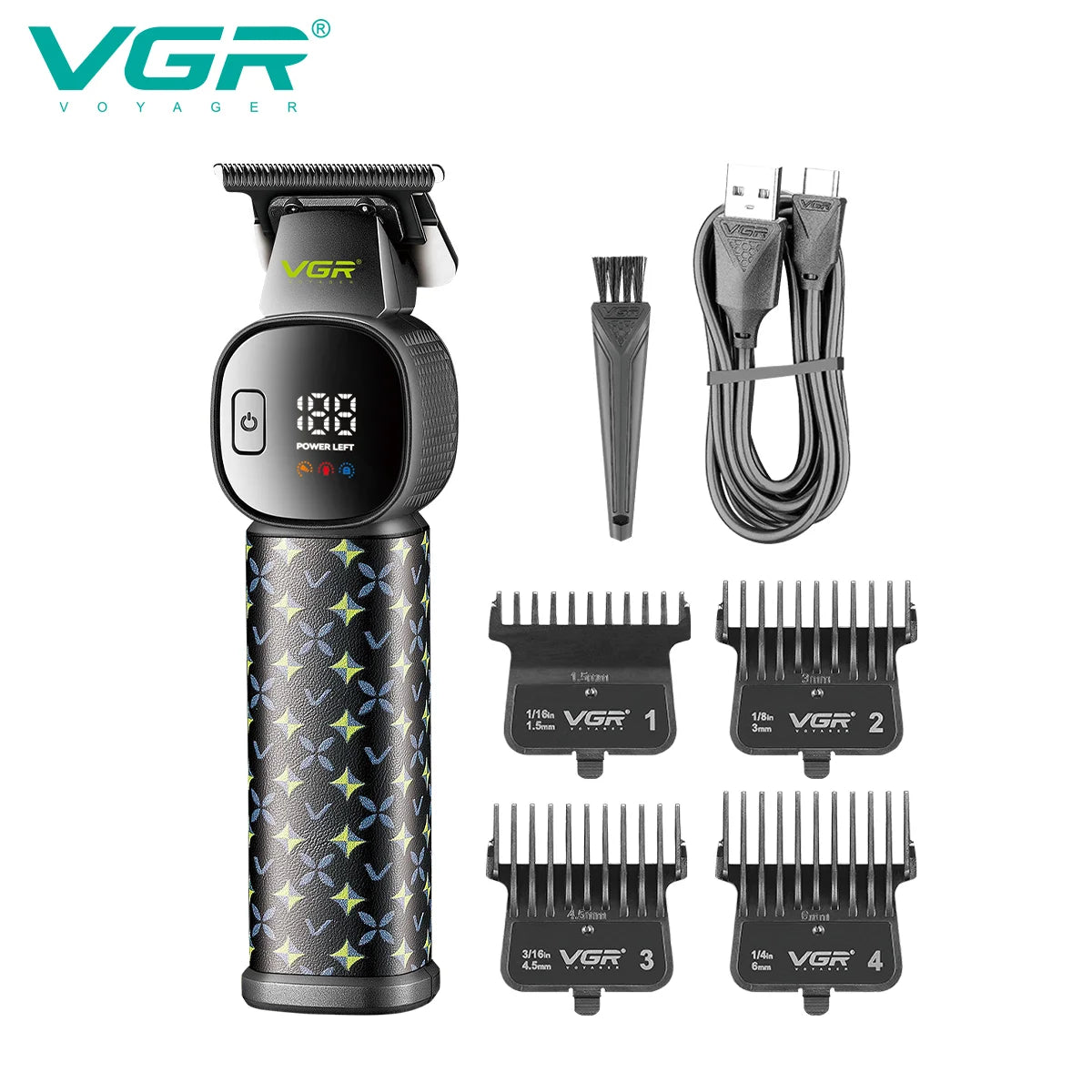VGR new hair clipper LED intelligent digital USB hair trimmer ceramic stainless steel blade professional electric push V-185 Peaceful Pleasures Health and Wellness USB 1