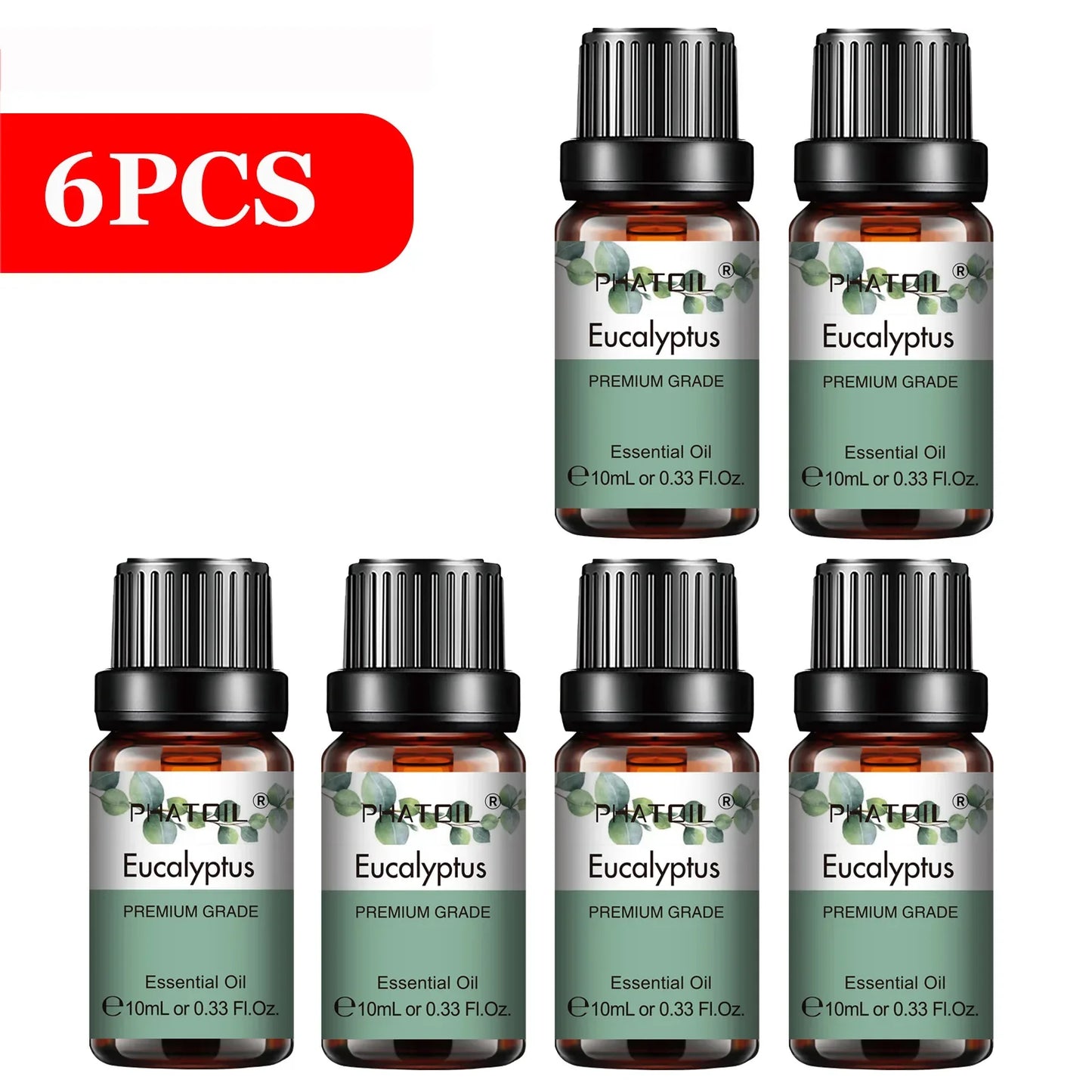 PHATOIL 6-Piece Pure Essential Oil Set – Diffuser & Aromatherapy