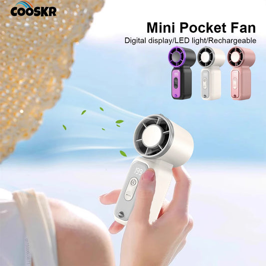 Mini Handheld Fan LED Digital Display Small Pocket Fan Portable Outdoor Personal Air Cooling Fan Rechargeable Hanging Neck Fan Peaceful Pleasures Health and Wellness
