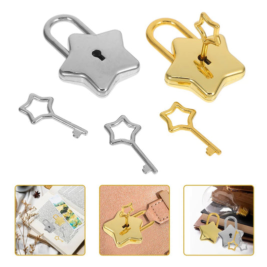 Castle Star Shape Vintage Padlock Small Love Lock Mini 2 Key Peaceful Pleasures Health and Wellness